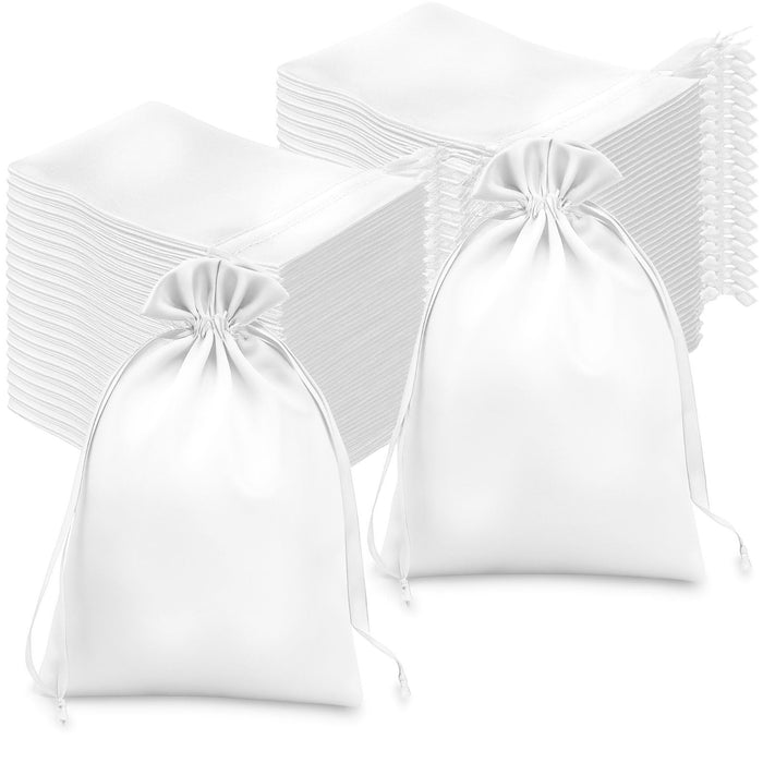 White satin drawstring bags set, ideal for gifts or storage