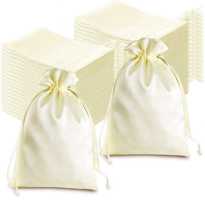 60 Pack 6x9inch Yellow Satin Wedding Party Favor Bags, Drawstring Pouch Gift Bags