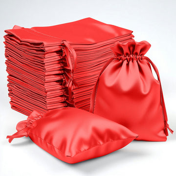 60 Pack 4"x6" Red Satin Wedding Party Favor Bags, Drawstring Pouch Gift Bags