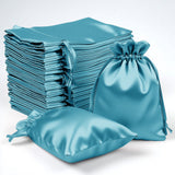 Set of turquoise satin drawstring bags for storage and gifting