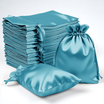 60 Pack 4"x6" Turquoise Satin Wedding Party Favor Bags, Drawstring Pouch Gift Bags
