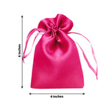 Pink satin drawstring bag, 6x4 inches, on white background.