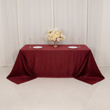 90x132inch Burgundy Seamless Lamour Satin Rectangle Tablecloth for 6 Foot Table