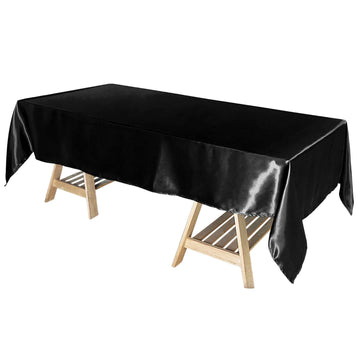 Satin Rectangular 60"x102" Tablecloth Black - Smooth and Lustrous Table Cover