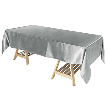 Satin Rectangular 60"x102" Tablecloth Silver - Smooth and Lustrous Table Cover