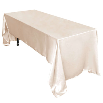 Satin Rectangular 60"x126" Tablecloth Beige - Smooth and Lustrous Table Cover