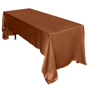 Satin Rectangular 60"x126" Tablecloth Cinnamon Brown - Smooth and Lustrous Table Cover