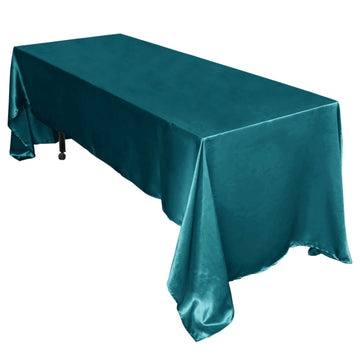 Satin Rectangular 60"x126" Tablecloth Peacock Teal - Smooth and Lustrous Table Cover