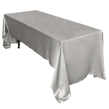 Satin Rectangular 60"x126" Tablecloth Silver - Smooth and Lustrous Table Cover