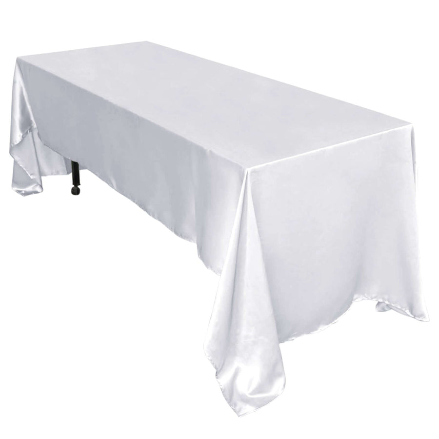 60"x126" White Satin Rectangular Tablecloth