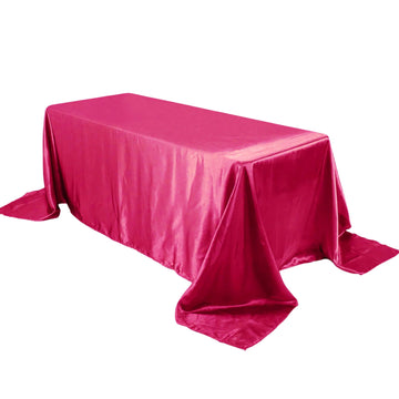 Satin Rectangular 90"x132" Tablecloth Fuchsia - Seamless Table Cover