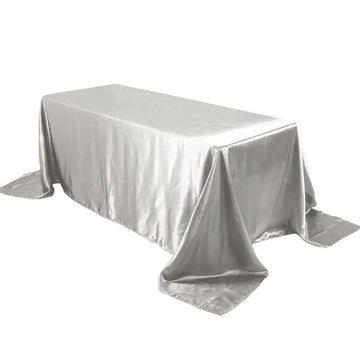 Satin Rectangular 90"x132" Tablecloth Silver - Seamless Table Cover