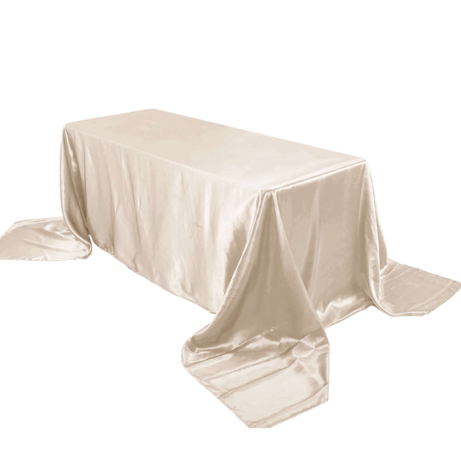 90"x156" Beige Satin Rectangular Tablecloth