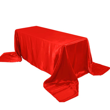 Satin Rectangular 90"x156" Tablecloth Red - Seamless Table Cover