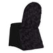 Black Satin Rosette Spandex Stretch Banquet Chair Cover, Fitted Slip On Chair Cover