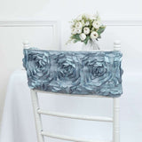 5 Pack | Dusty Blue Satin Rosette Spandex Stretch Chair Sashes | 6x14inch