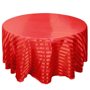 Satin Striped 120" Round Tablecloth Red - Silky Smooth Seamless Table Cover