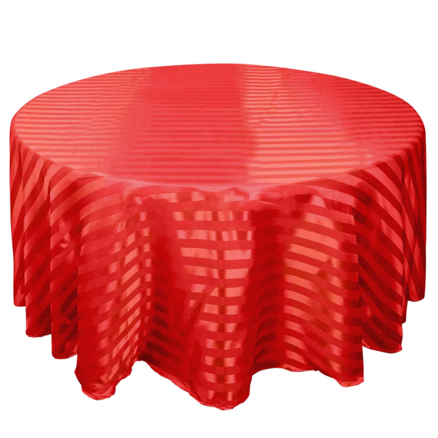 120inch Red Satin Stripe Seamless Round Tablecloth