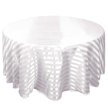 Satin Striped 120" Round Tablecloth White - Silky Smooth Seamless Wedding Decor