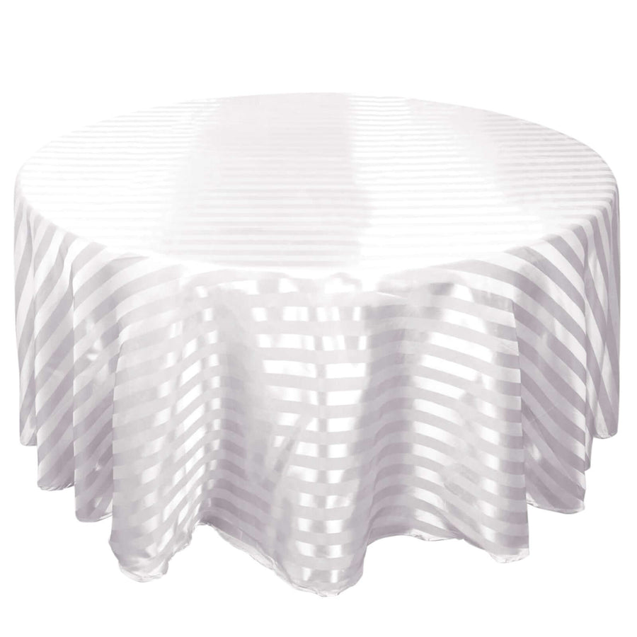 120inch White Satin Stripe Seamless Round Tablecloth