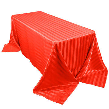 Satin Striped 90"x132" Rectangular Tablecloth Red - Seamless Silky Smooth Table Cover