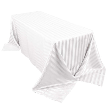 Satin Striped 90"x132" Rectangular Tablecloth White - Seamless Silky Smooth Wedding Decor