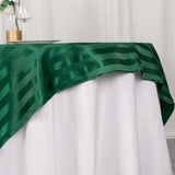 Hunter Emerald Green Satin Stripe Square Table Overlay, Smooth Elegant Table Topper