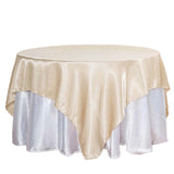 90"x90" Beige Satin Square Table Overlay