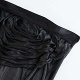 Satin 14ft Table Skirt Black Pleated Double Drape Design - Soft & Graceful for Events