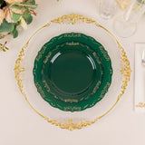 10 Pack | 7inch Hunter Emerald Green With Gold Vintage Rim Disposable Salad Plates