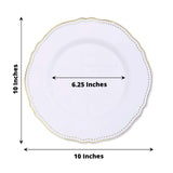 10 Pack | 10inch White / Gold Scalloped Rim Plastic Dinner Plates