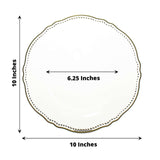 10 Pack | 10inch Clear / Gold Scalloped Rim Plastic Dinner Plates, Large Disposable Party Plates