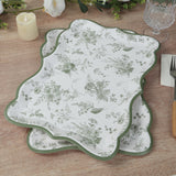 10 Pack White Sage Green Paper Serving Trays with French Toile Pattern, 400 GSM Disposable