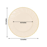 10 Pack 7.5" Ivory Gold Flair Rim Disposable Salad Plates, Round Plastic Dessert Plates