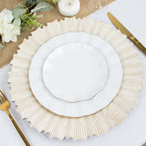 6 Pack | 13inch Antique White Sunray Acrylic Plastic Charger Plates, Scalloped Rim Serving Trays