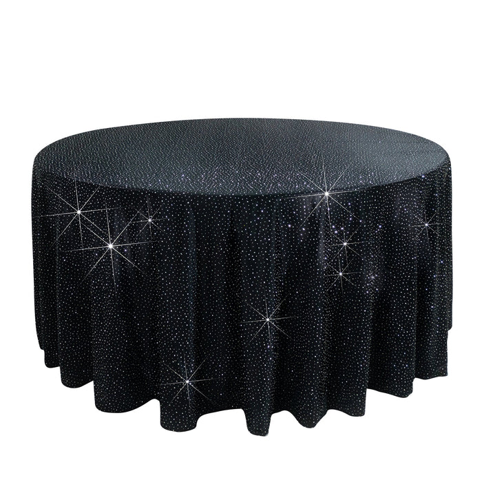Scuba Round Tablecloth 120 Black with Rhinestone Accents – Seamless, Wrinkle-Free