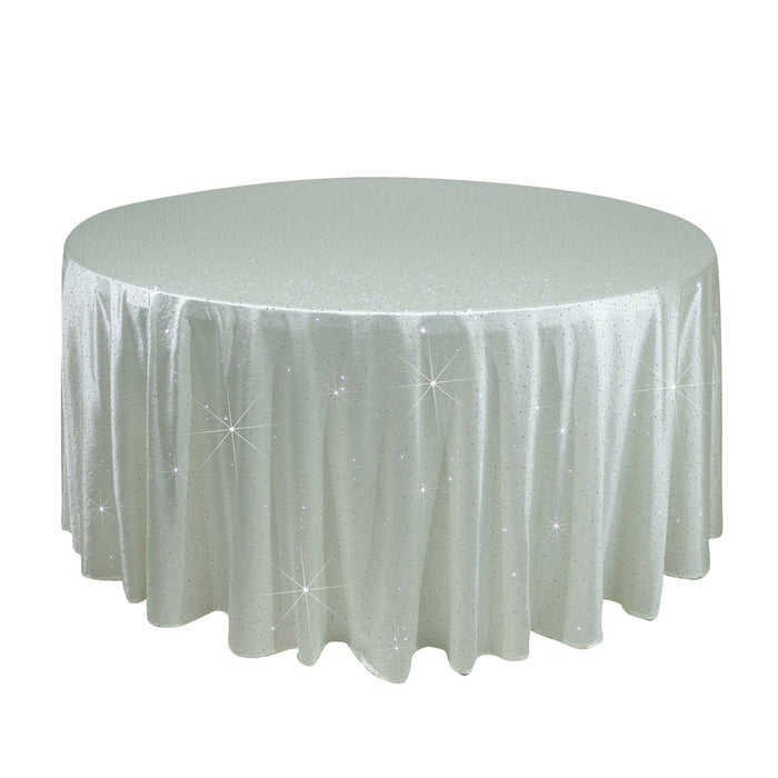 Scuba Round Tablecloth 120 Pearl White with Rhinestone Accents – Seamless, Wrinkle-Free