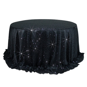 Scuba Round Tablecloth 132″ Black with Rhinestone Accents – Seamless, Wrinkle-Free, Stain-Resistant Event Linen