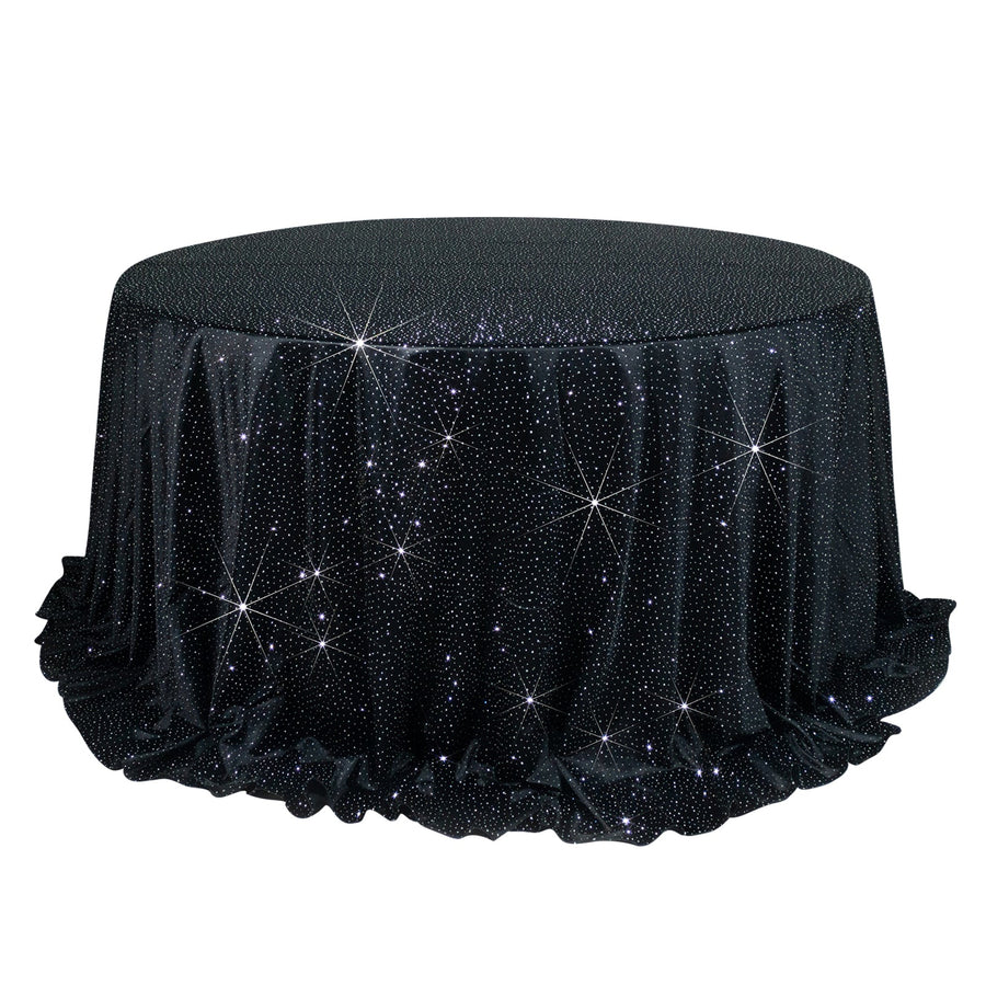Scuba Round Tablecloth 132 Black with Rhinestone Accents – Seamless, Wrinkle-Free