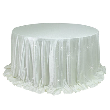 Scuba Round Tablecloth 132″ Pearl White with Rhinestone Accents – Seamless, Wrinkle-Free, Stain-Resistant Event Linen