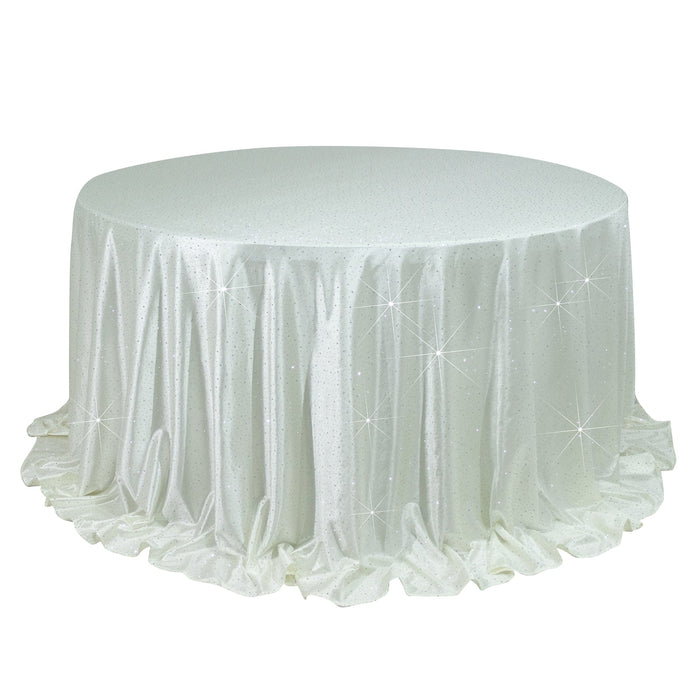 Scuba Round Tablecloth 132 Pearl White with Rhinestone Accents – Seamless, Wrinkle-Free