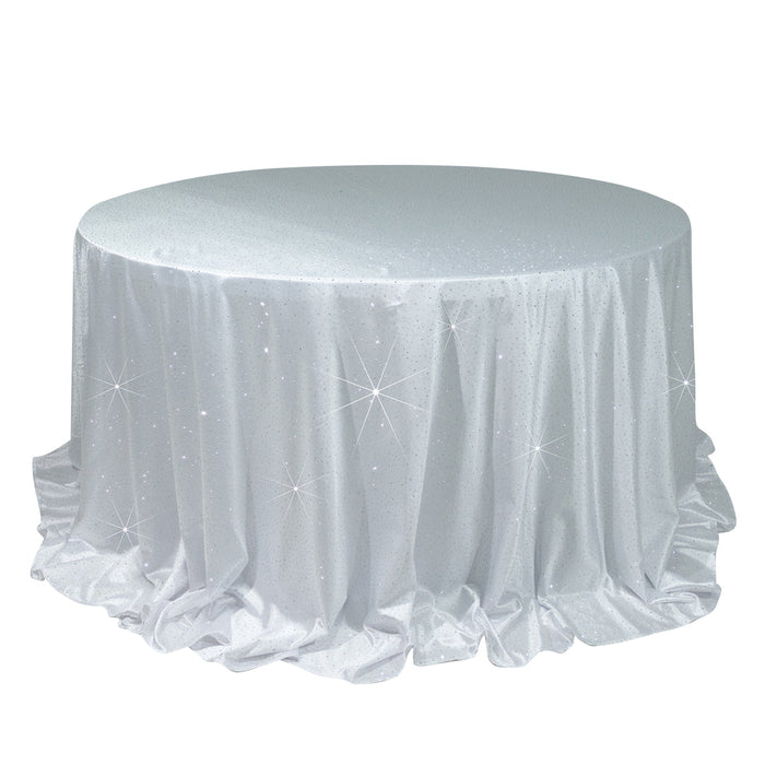 Scuba Round Tablecloth 132 White with Rhinestone Accents – Seamless, Wrinkle-Free