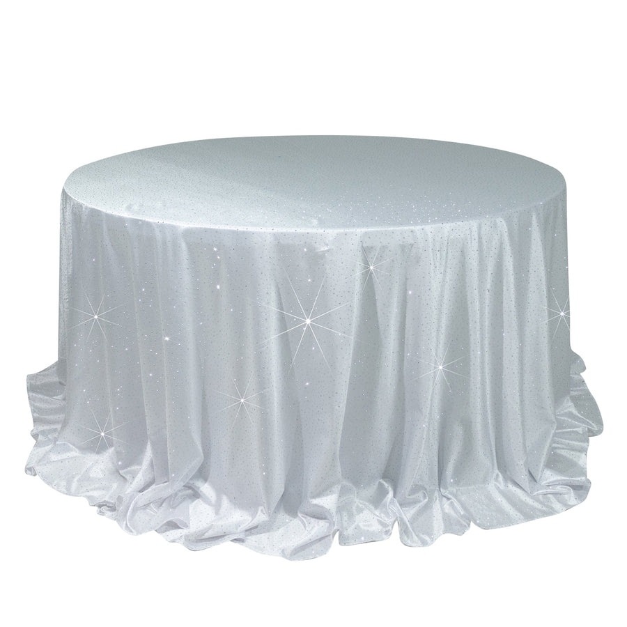 Scuba Round Tablecloth 132 White with Rhinestone Accents – Seamless, Wrinkle-Free