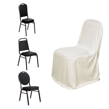 Scuba Stretch Chair Cover Ivory for Banquet Chairs Slim Fit Design - Wrinkle Free and Durable Slipcover