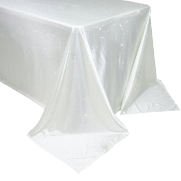 Scuba Rectangular Tablecloth 90"×132" Pearl White with Rhinestone Accents – Seamless, Wrinkle-Free, Stain-Resistant Event Linen