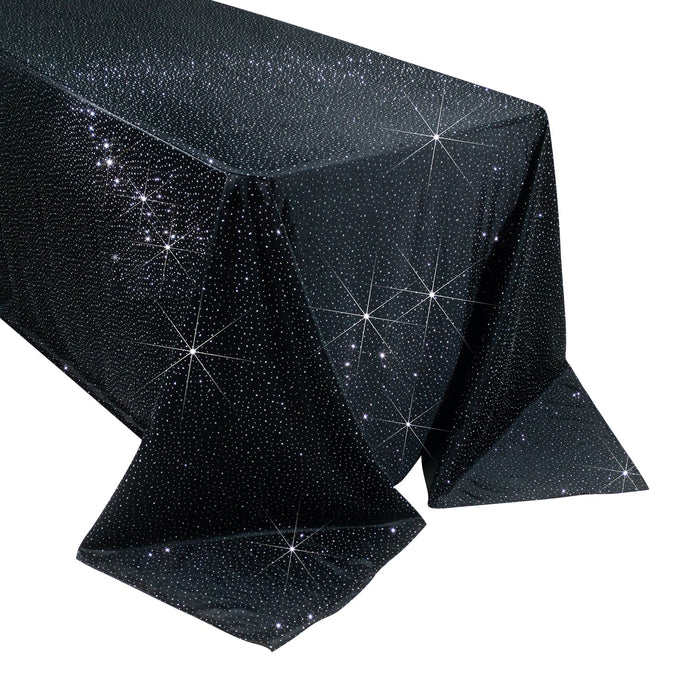 Scuba Rectangular Tablecloth 90×156inch Black Rhinestone Accents – Seamless, Wrinkle-Free