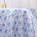 120" White Blue Seamless Satin Round Tablecloth in French Toile Floral Pattern