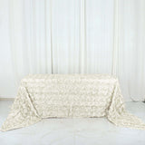 90" x 156" Ivory Grandiose Rosette 3D Satin Rectangle Tablecloth