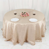 132inch Beige Accordion Crinkle Taffeta Seamless Round Tablecloth