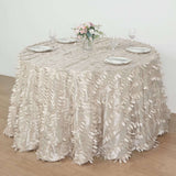 120inch Beige 3D Leaf Petal Taffeta Fabric Round Tablecloth